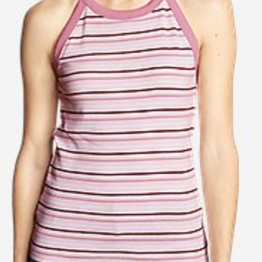 EDDIE BAUER SLEEVELESS STRIPED HALTER TOP LT PINK